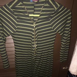 Striped front zip bodycon dress